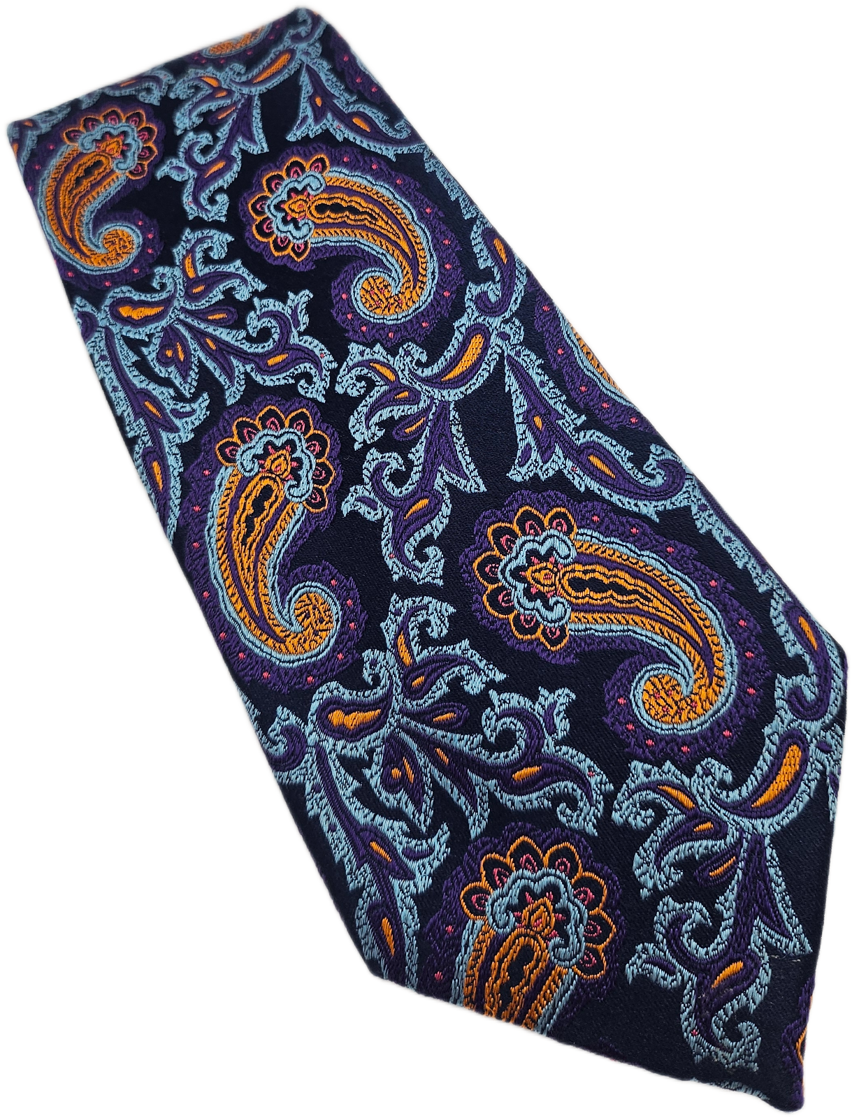 New & Lingwood Silk Tie Mens Blue Purple Bold Paisley Floral Retro Neck Tie BX15