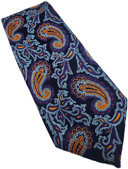 New & Lingwood Silk Tie Mens Blue Purple Bold Paisley Floral Retro Neck Tie BX15