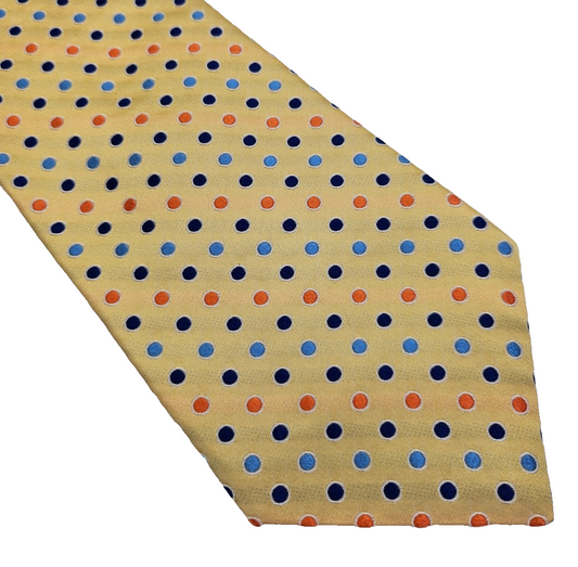 Tommy Hilfiger Mens Silk Tie Yellow Polka Dot Vtg Retro Wedding Neck Tie R1