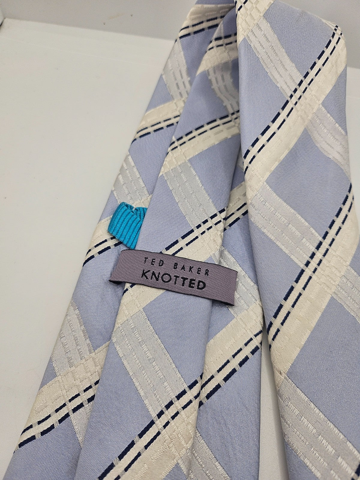 Ted Baker Knotted Silk Tie Mens Blue Plaid Designer Luxury Vintage Neck Tie BX15