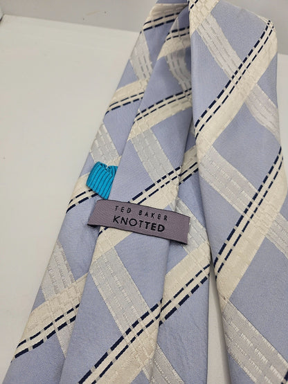 Ted Baker Knotted Silk Tie Mens Blue Plaid Designer Luxury Vintage Neck Tie BX15