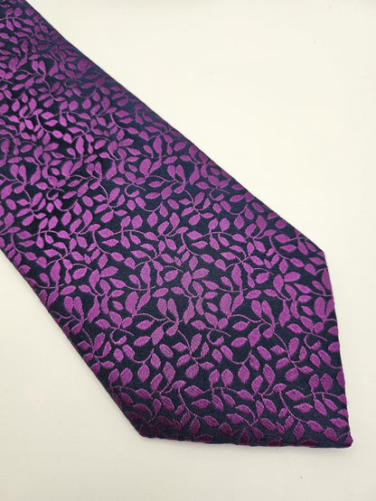 M&S Mens Silk Tie Purple Magenta Floral Vtg Retro Wedding Neck Tie