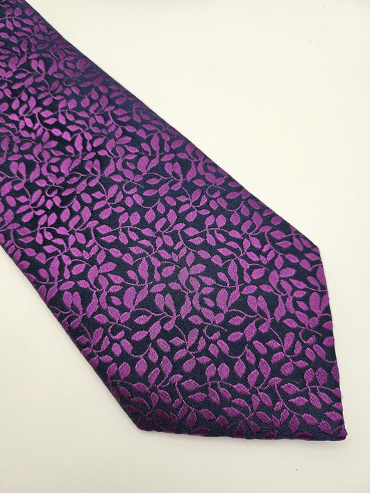 M&S Mens Silk Tie Purple Magenta Floral Vtg Retro Wedding Neck Tie