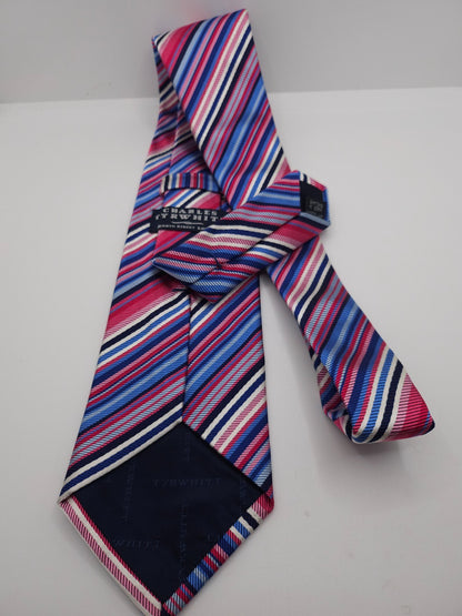 Charles Tyrwhitt Silk Tie Mens Multicoloured Striped Classic Y2k Necktie BX13