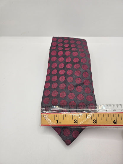 PINK London Silk Tie Mens Charcoal Pink Polka Dot Designer Business Neck Tie BX2