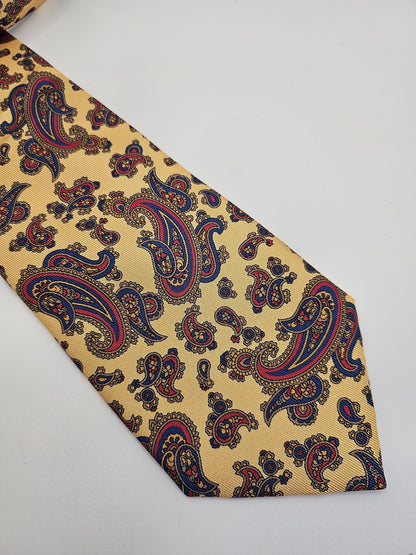 T.M. Lewin Mens Silk Tie Gold Paisley Vtg Retro Wedding Neck Tie