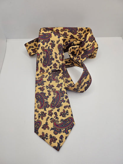 T.M. Lewin Mens Silk Tie Gold Paisley Vtg Retro Wedding Neck Tie