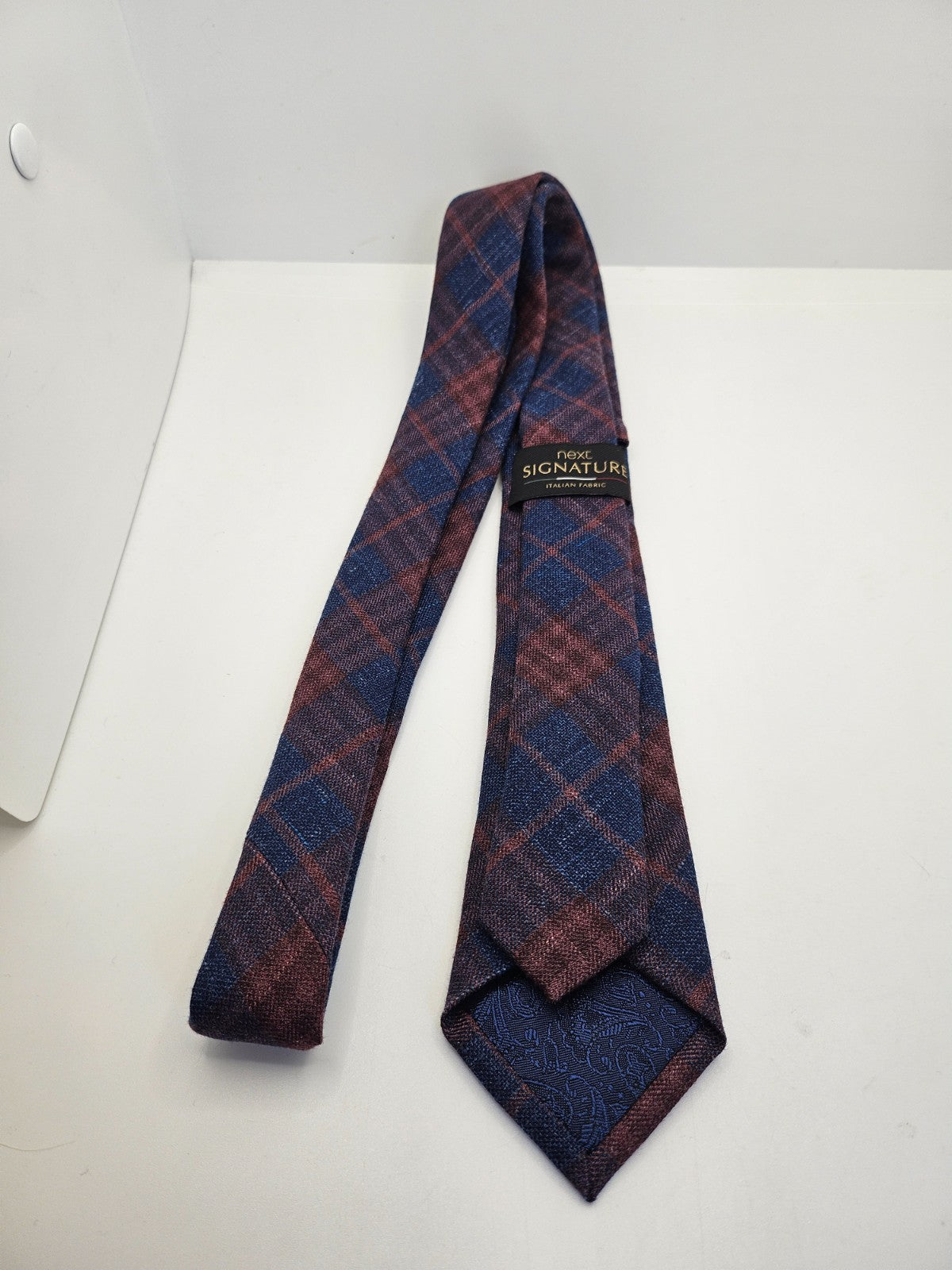 Next Signature Navy Brown Check Silk Tie