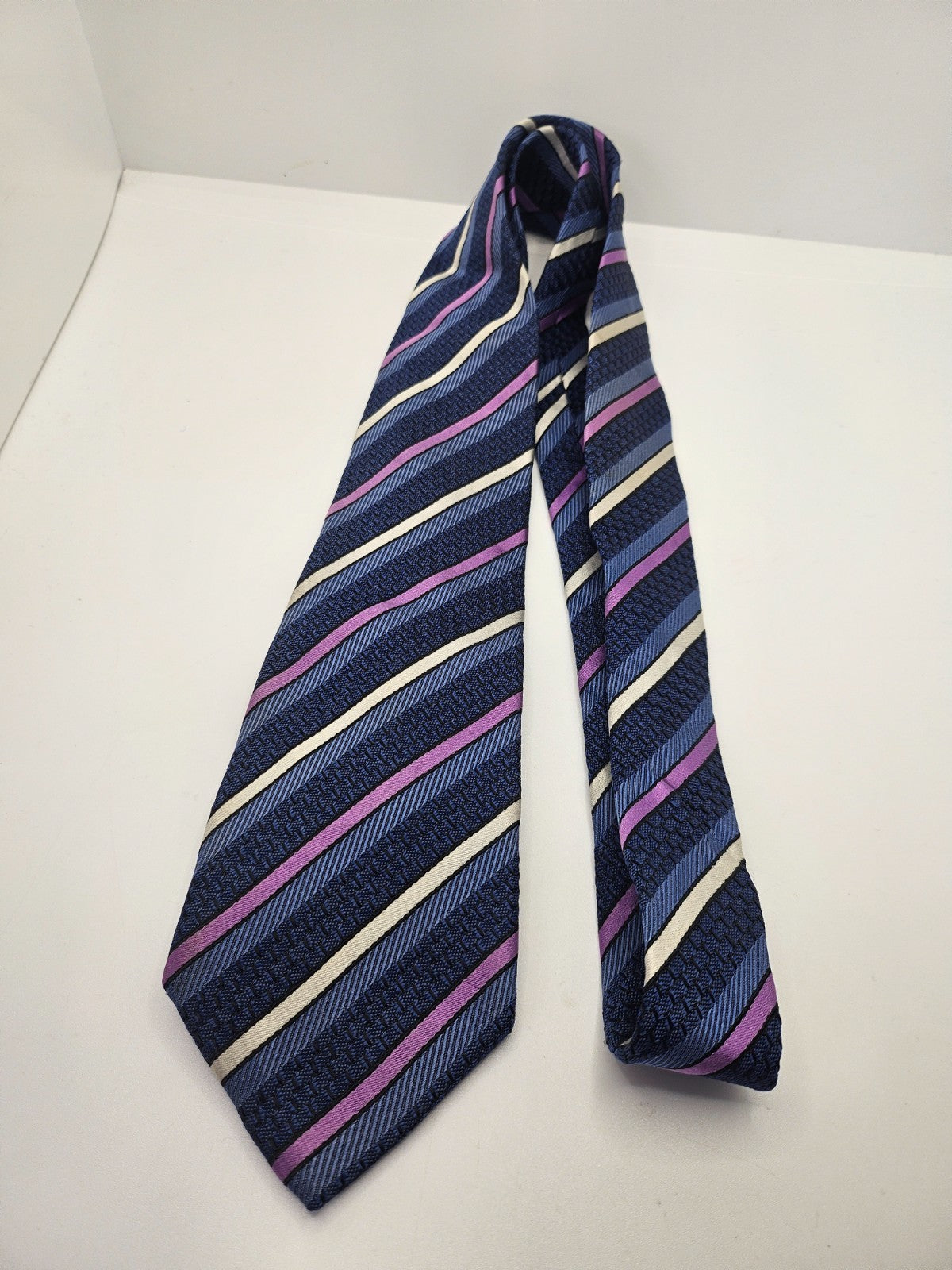 Ted Baker Knotted Silk Tie Mens Blue Pink Textured Striped Vintage Neck Tie BX15