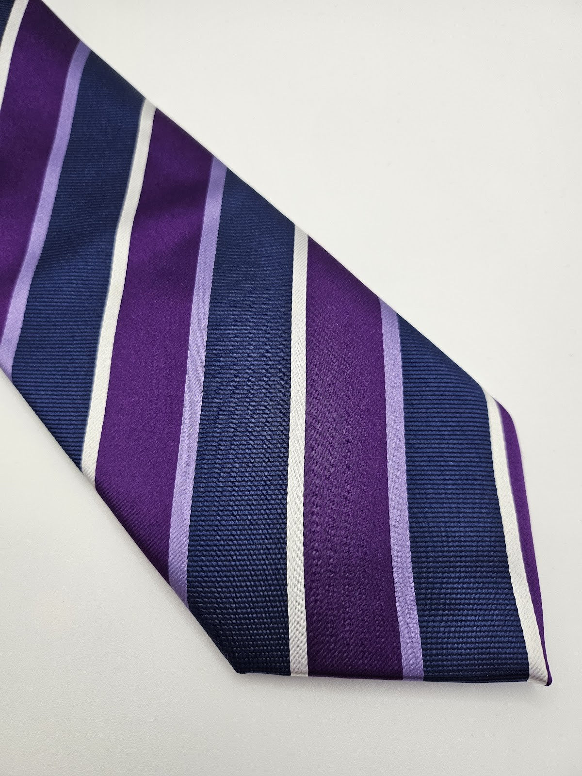 M&S Mens Silk Tie Purple Striped Vtg Retro Wedding Neck Tie