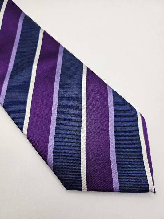 M&S Mens Silk Tie Purple Striped Vtg Retro Wedding Neck Tie