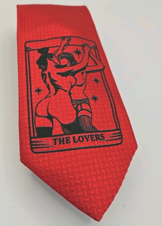 Red Tarot Card Tie | Reworked Vintage Mens Tie UK | Statement Novelty BX13