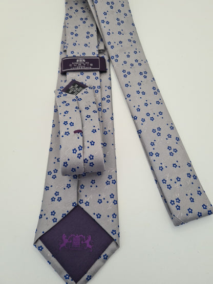 Hawes & Curtis Skinny Grey Flower Wedding Silk Tie | Designer Mens Tie UK  BX11