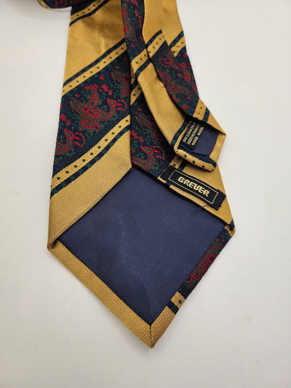 Breuer Mens Silk Tie Gold Black Paisley Statement Vtg Retro Wedding Neck Tie R1