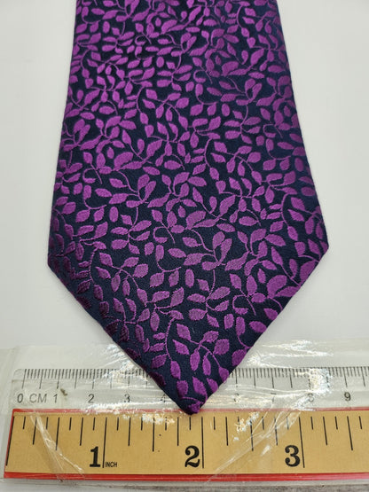 M&S Mens Silk Tie Purple Magenta Floral Vtg Retro Wedding Neck Tie