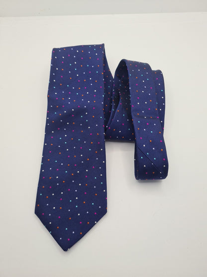 M & S Blue Spotty Pattern Mens Silk Tie Classic Designer Necktie Spotted Vintage Mens Tie UK BX12