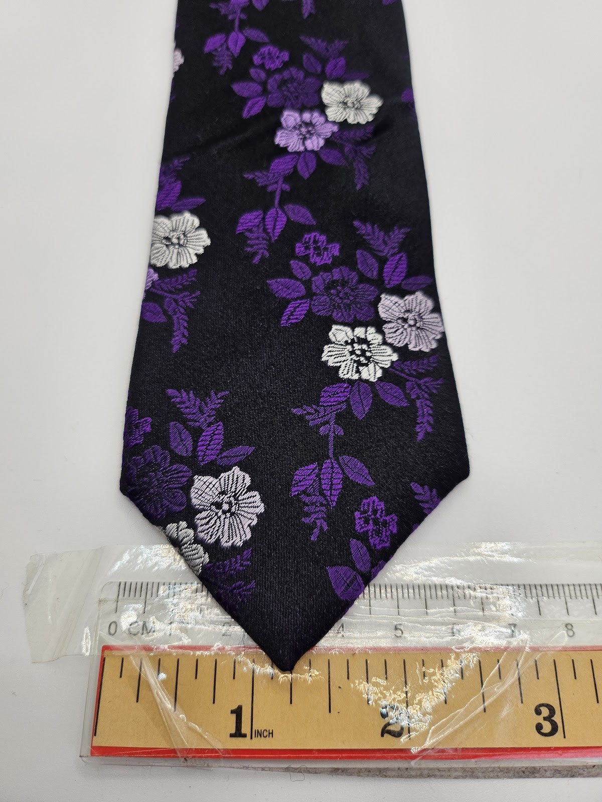 William Hunt Mens Silk Tie Black Purple Floral Vtg Retro Wedding Neck Tie