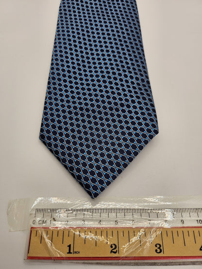 T.M.Lewin Mens Silk Tie Blue Geometric Vtg Retro Wedding Neck Tie