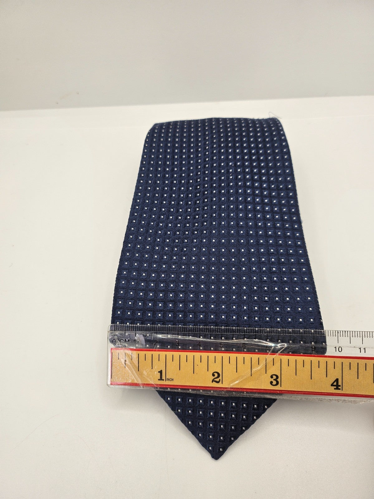 Tommy Hilfiger Silk Tie Mens Navy Blue Dotted Designer Vtg Retro Neck Tie BX15