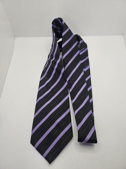 Hugo Boss Black Purple Striped Textured Silk Tie