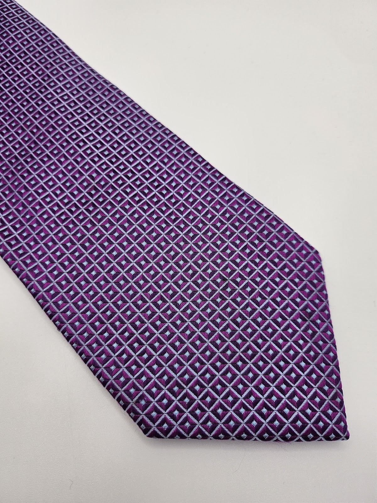 Marks & Spencer Mens Silk Tie Purple Geometric Vtg Retro Wedding Neck Tie