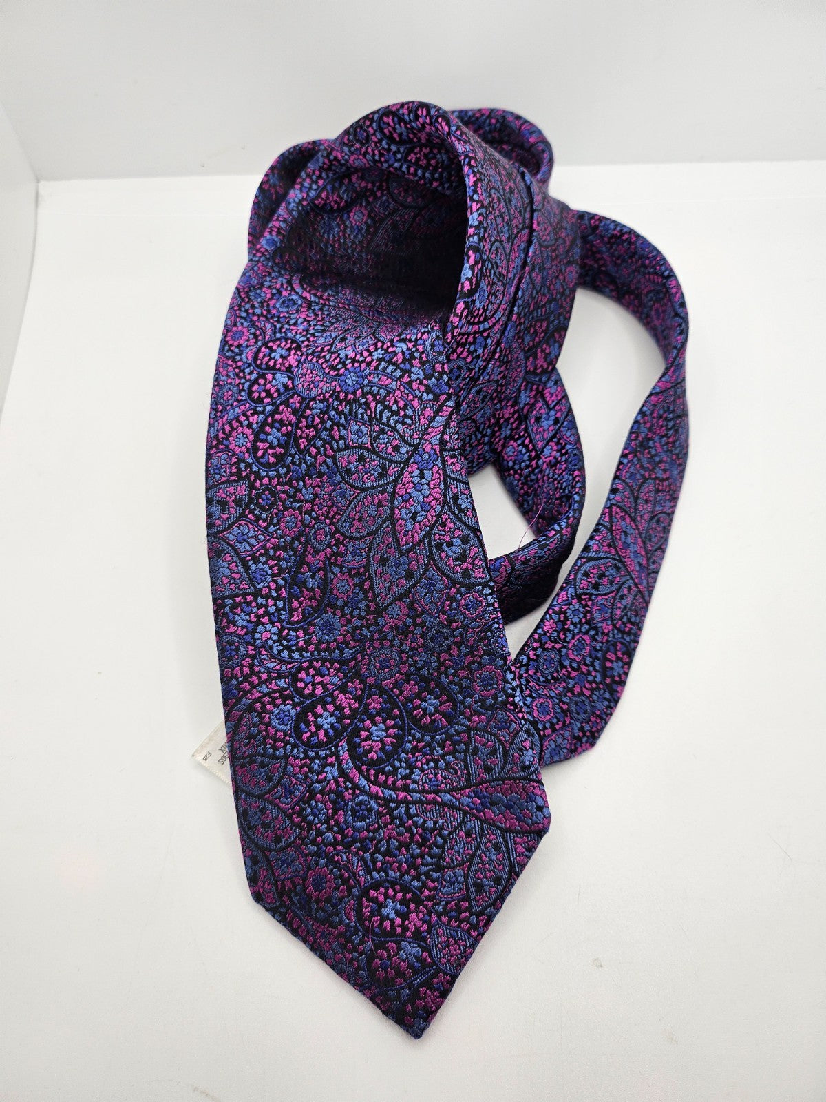 Marks & Spencer Silk Tie Mens Pink Blue Ornate Paisley Floral Retro Neck Tie BX2