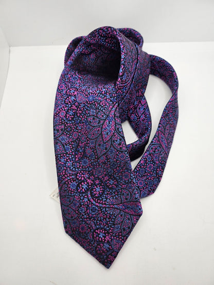 Marks & Spencer Silk Tie Mens Pink Blue Ornate Paisley Floral Retro Neck Tie BX2