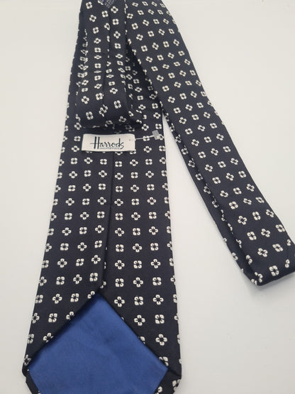 Harrods Black Flower Pattern Mens Silk Tie Classic Designer Necktie Formal Vintage Mens Tie UK BX5