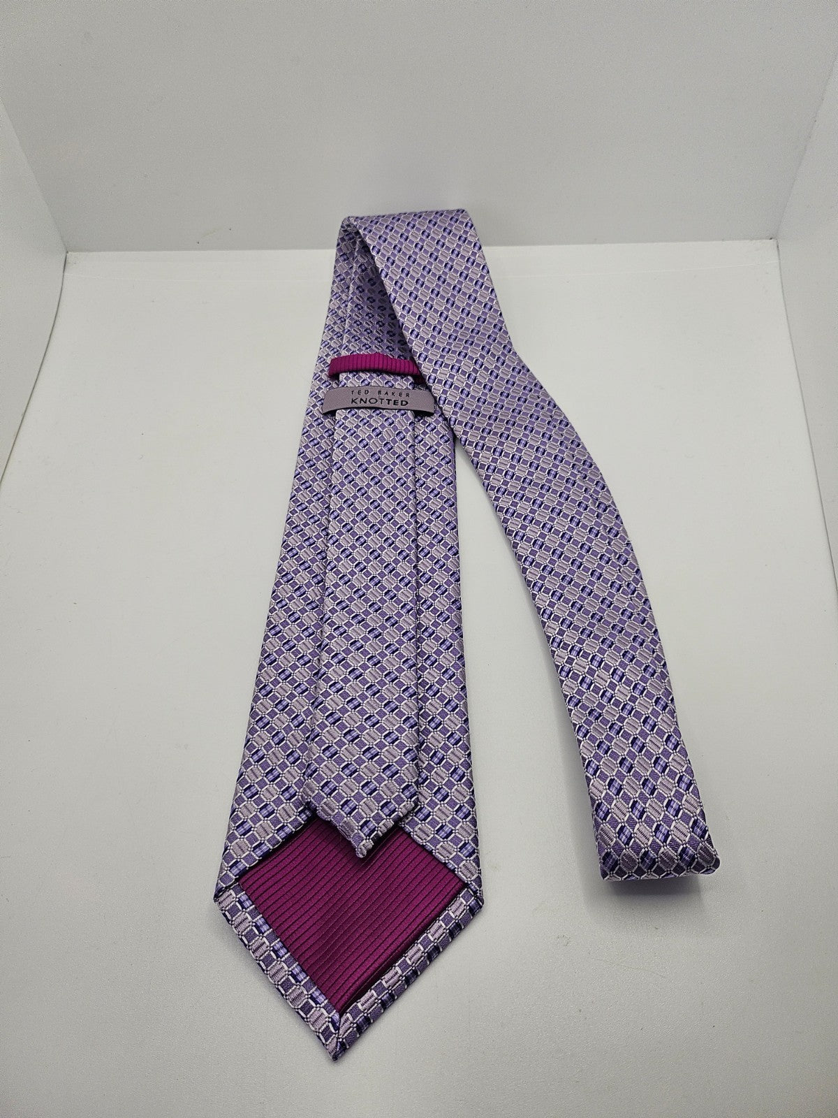 Ted Baker Knotted Silk Tie Mens Purple Geometric Designer Vintage Neck Tie BX15