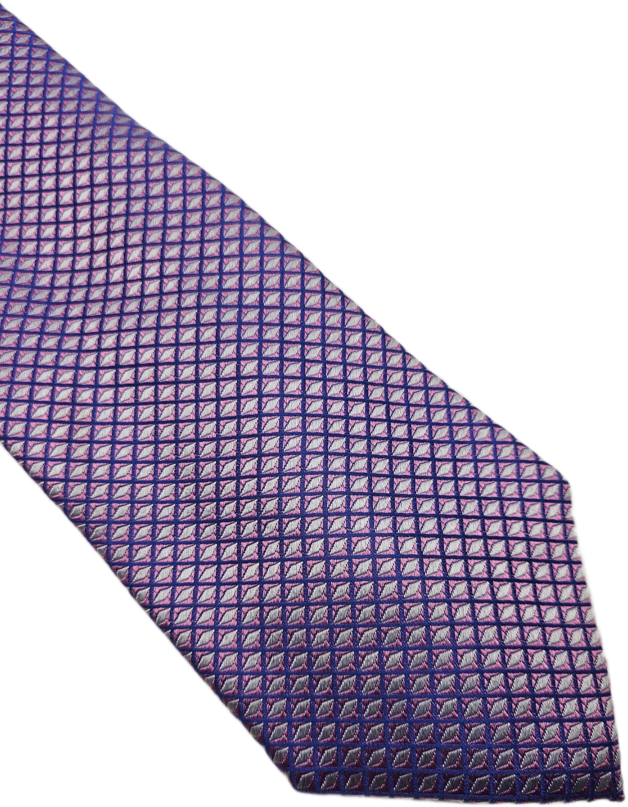 Marks & Spencer Silk Tie Mens Purple Geometric Diamond Grid Retro Neck Tie BX21