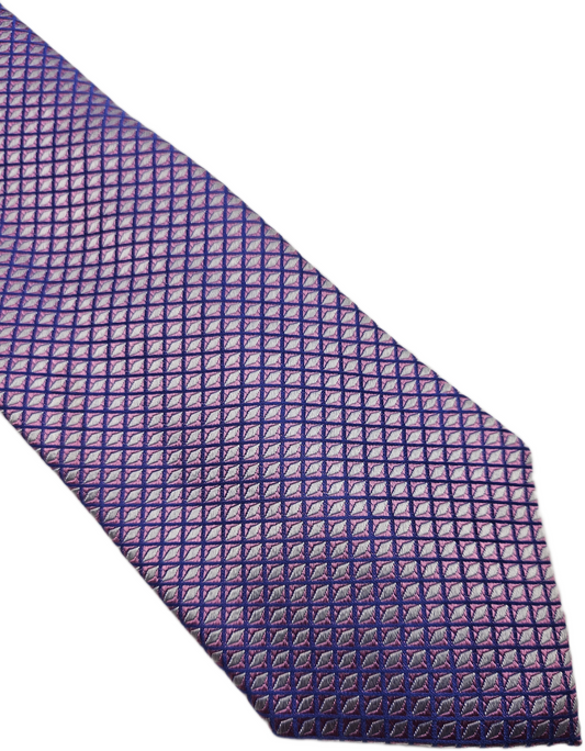 Marks & Spencer Silk Tie Mens Purple Geometric Diamond Grid Retro Neck Tie BX21