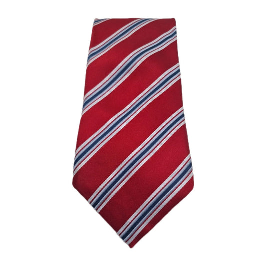 M&S Red Stripe Mens Silk Tie Classic Designer Necktie Formal Business Striped Vintage Mens Tie UK BX8