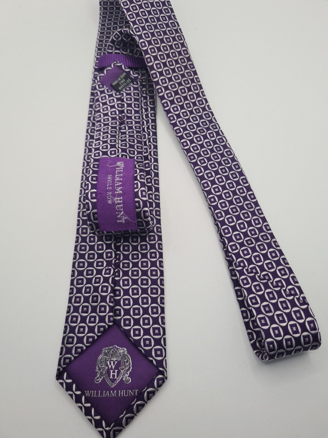 William Hunt Geometric Purple Mens Silk Tie Classic Designer Necktie Formal Geometric Vintage Mens Tie UK BX10