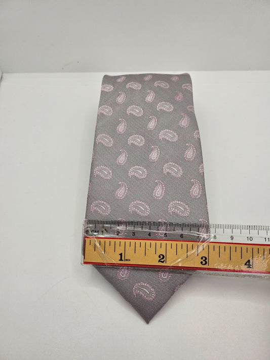 Van Buck Silk Tie Mens Silver Grey Pink Paisley Textured Vintage Neck Tie BX25