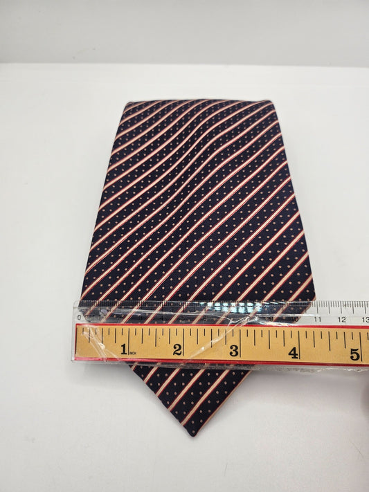 Aquascutum Silk Tie Mens Navy Stripes Dots Designer Vintage Retro Neck Tie BX24
