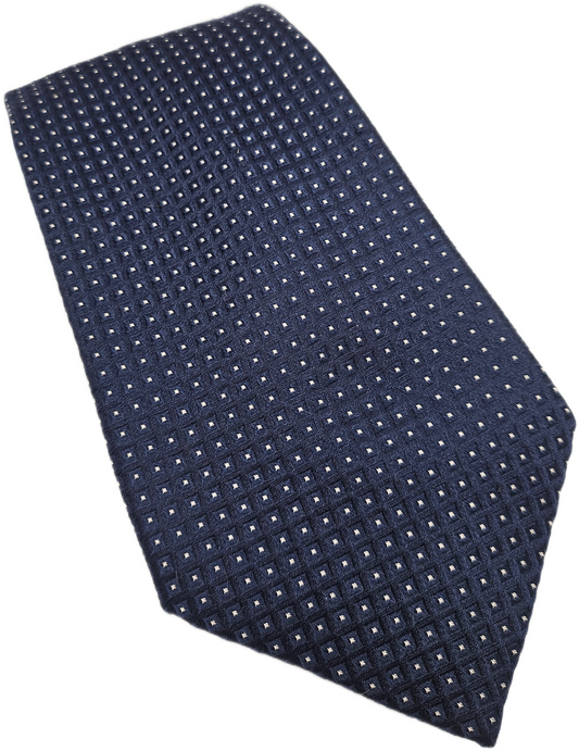 Tommy Hilfiger Silk Tie Mens Navy Blue Dotted Designer Vtg Retro Neck Tie BX15