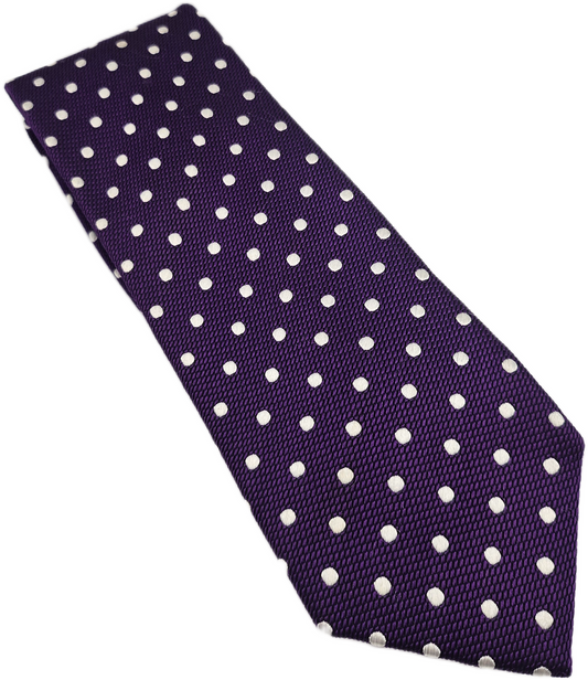 Van Buck Silk Tie Mens Purple White Polka Dot Textured Vtg Wedding Neck Tie BX2
