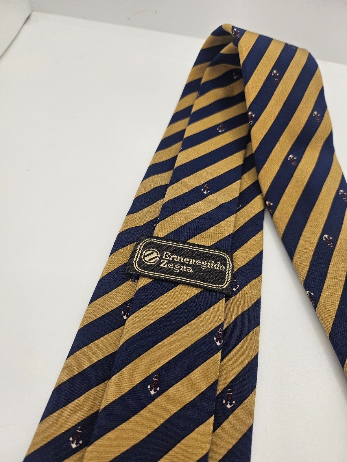 Ermenegildo Zegna Silk Tie Mens Blue Gold Striped Designer Wedding Neck Tie BX10