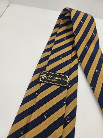 Ermenegildo Zegna Silk Tie Mens Blue Gold Striped Designer Wedding Neck Tie BX10