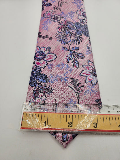 Marks & Spencer Silk Tie Mens Pink Blue Floral Woven Botanical Vtg Neck Tie BX26